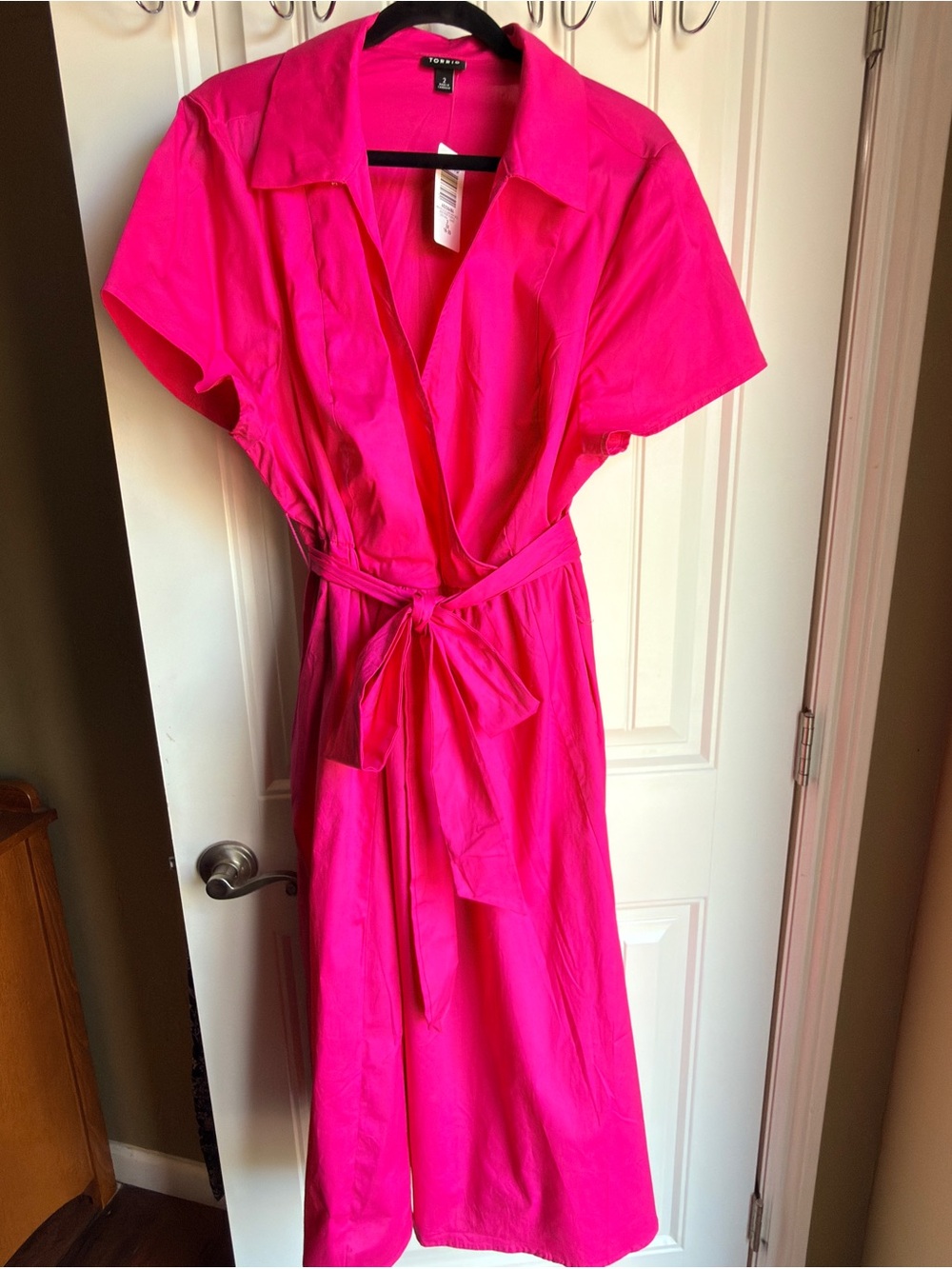 torrid Hot Pink Wrap-Style Midi Dress with Tie Waist
